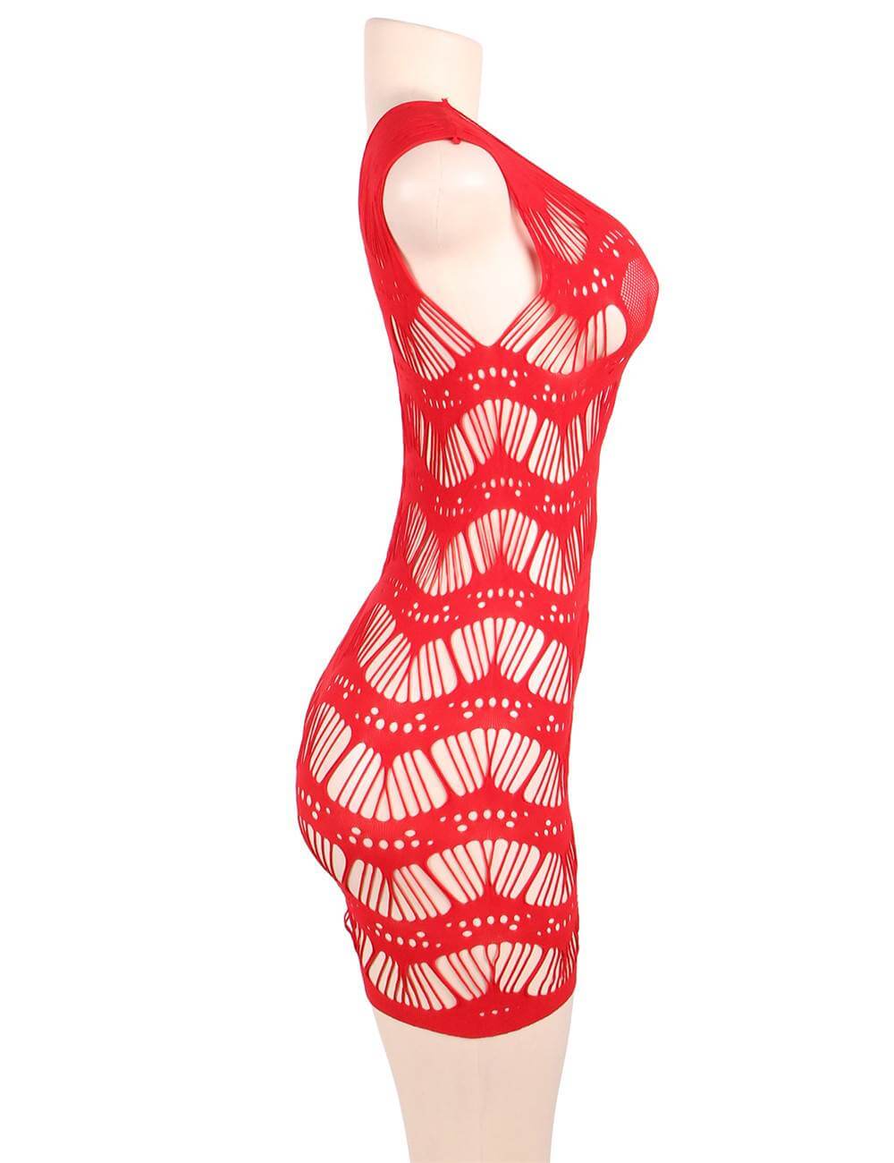 Plus Size Red Crocheted Lace Hollow Out Chemise Bodystocking