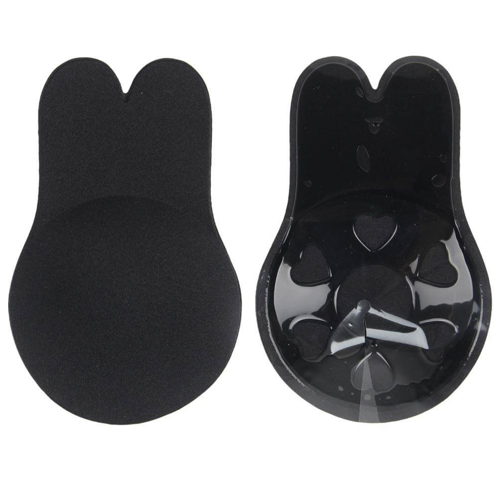 Black Strapless Reusable Women's Rabbit Ear Push-Up Invisible Nipple Covers