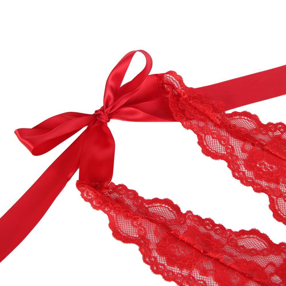Red Halter Neck Ruffle Teddy Lingerie with Adjustable Belt
