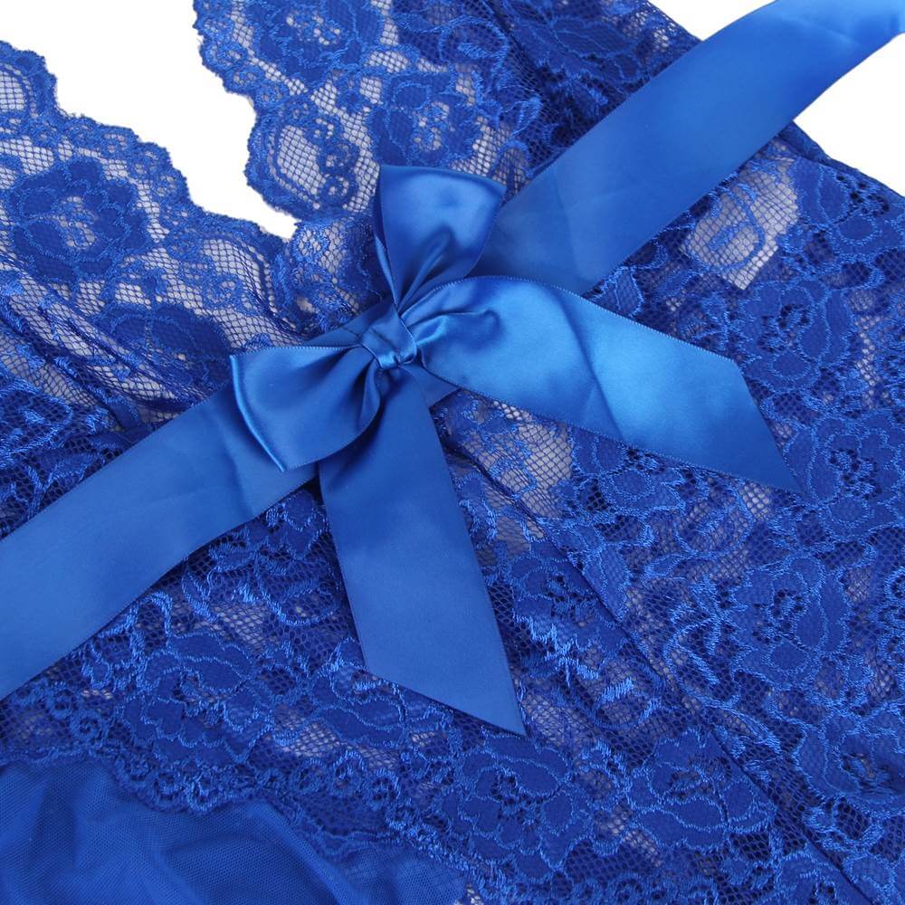 Blue Halter Neck Ruffle Teddy Lingerie with Adjustable Belt