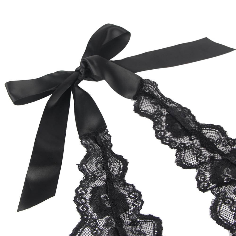 Black Halter Neck Ruffle Teddy Lingerie with Adjustable Belt