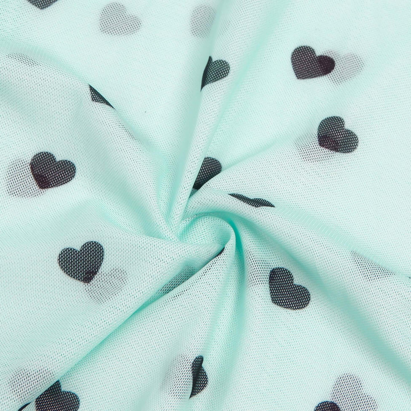 Heart Printed Lace Mesh Push-Up Babydoll Dress