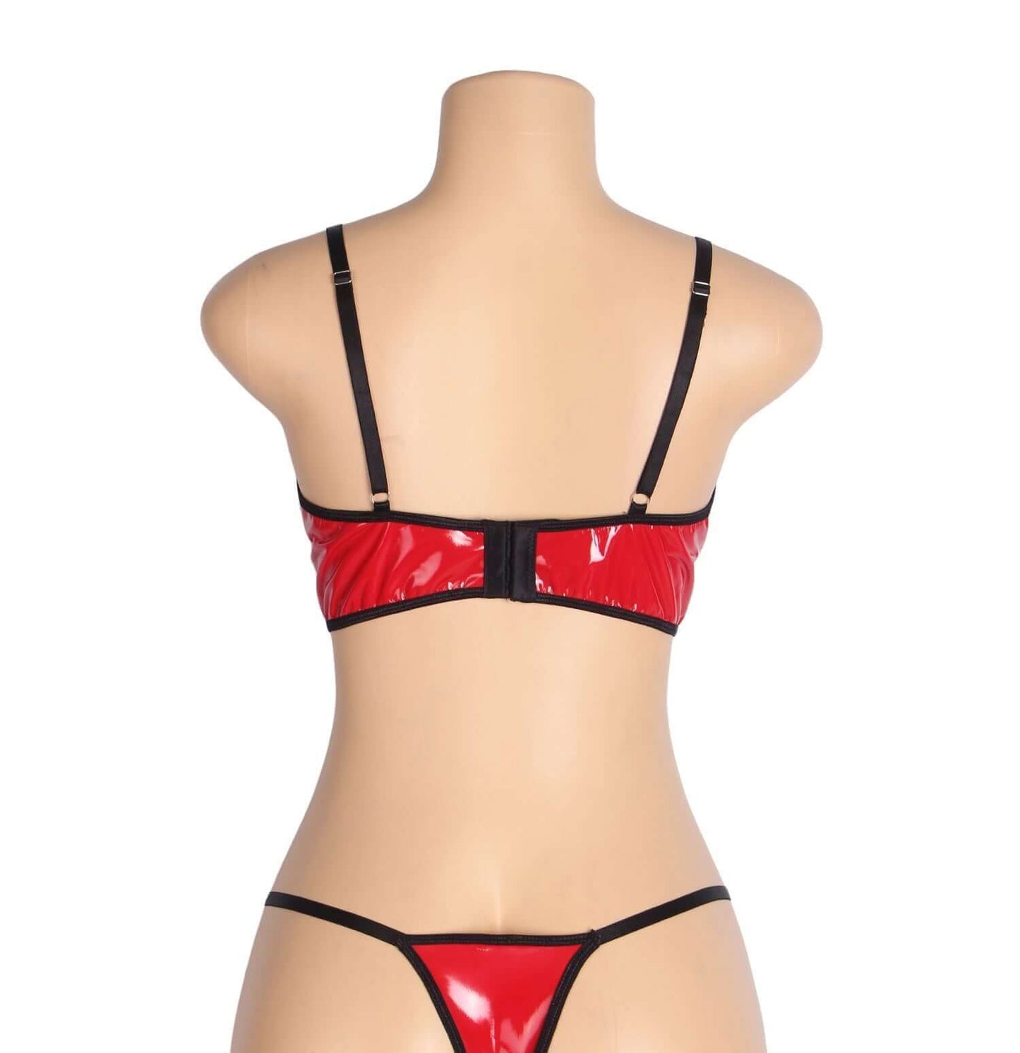 Red Leather Mesh Lingerie Set
