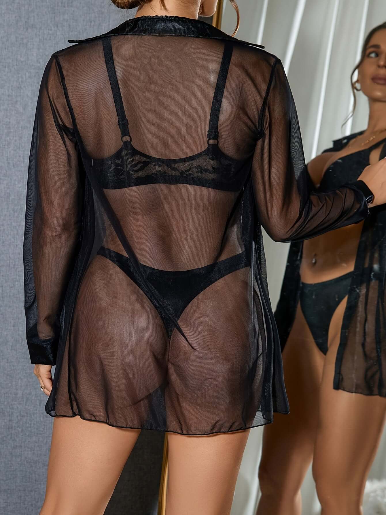 Black See-Through Mesh Lounge Shirt