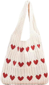 Knitted Heart Pattern Tote Bag for Women – Stylish Eco-Friendly Shoulder Bag for Shopping, Travel, Work & Daily Use