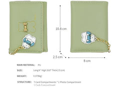 Cute Small Tri-Fold Wallet for Girls & Women – PU Leather Floral Print Card Holder with Coin Purse & ID Window (Green)