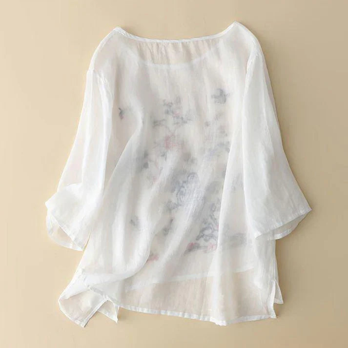 Women’s Boho Floral Embroidered Pure Cotton Tunic Top