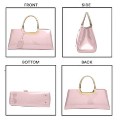 Women’s Glossy Patent Leather Wedding Handbag – Elegant Shoulder Bag with Spacious Interior (Pink)