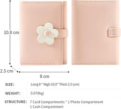 Pink Small Wallet for Women & Teens – PU Leather Trifold Card & Cash Holder with Floral Snap & ID Window