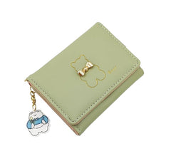 Cute Small Tri-Fold Wallet for Girls & Women – PU Leather Floral Print Card Holder with Coin Purse & ID Window (Green)