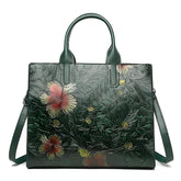 Women’s Vintage-Inspired Green Embossed Floral Square Handbag – PU Leather Zipper Bag with Chain Accent for Daily Elegance