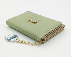 Cute Small Tri-Fold Wallet for Girls & Women – PU Leather Floral Print Card Holder with Coin Purse & ID Window (Green)