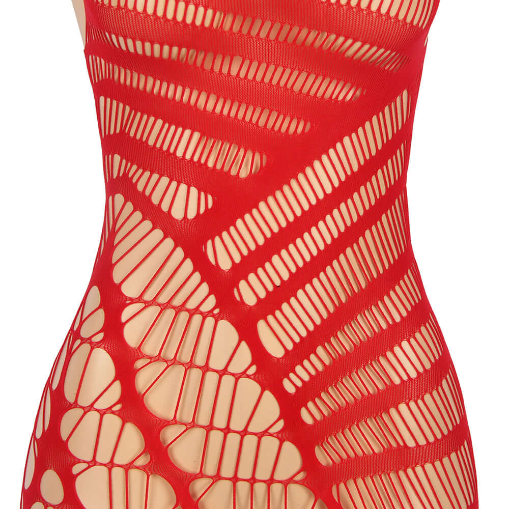 Red Crotchet Mesh Hollow-out Mini Chemise Dress