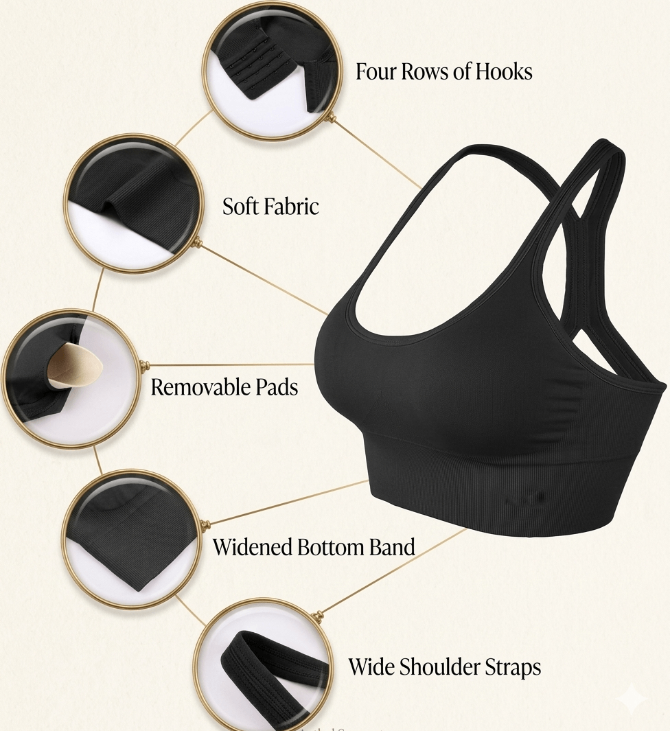 Women’s Racerback Sports & Workout Bra with Adjustable Hook Closure