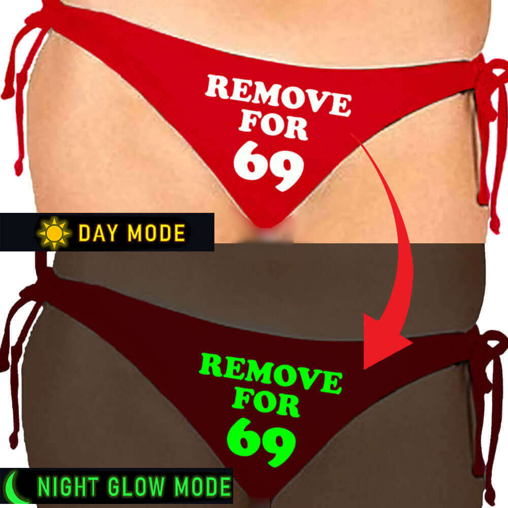 Red Glow Satin Lingerie Panty with "69" Print Detail