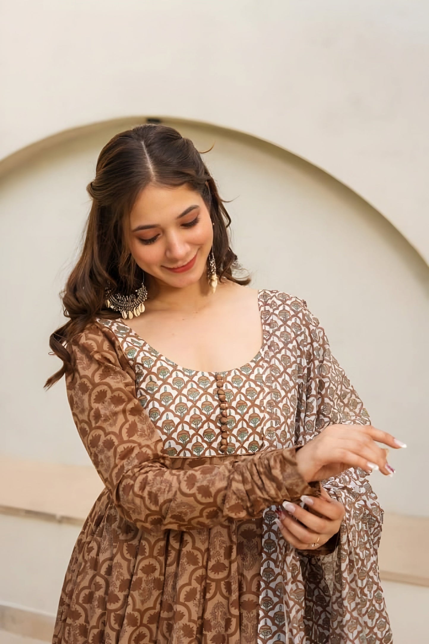 Anarkali Suit Set in Maslin Fabric with Cotton Pant and Georgette Dupatta