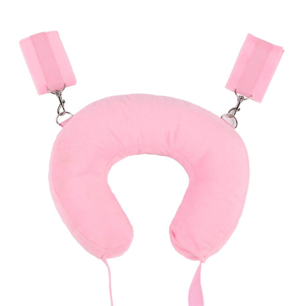Open Leg Sponge Padded Pillow with Bondage Hand Cuff Ankle Cuffs - Pink Colour