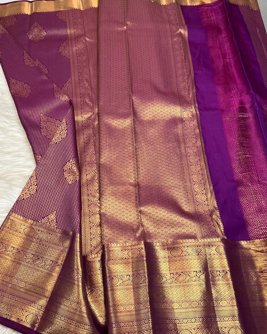 Royal Purple Kanjivaram Saree with Intricate Gold Zari Weave