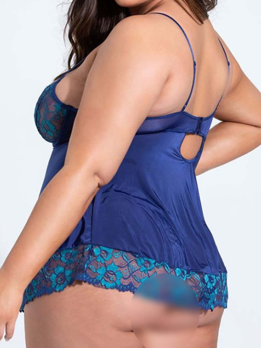 Cool Blue Plus Size Babydoll With Lace