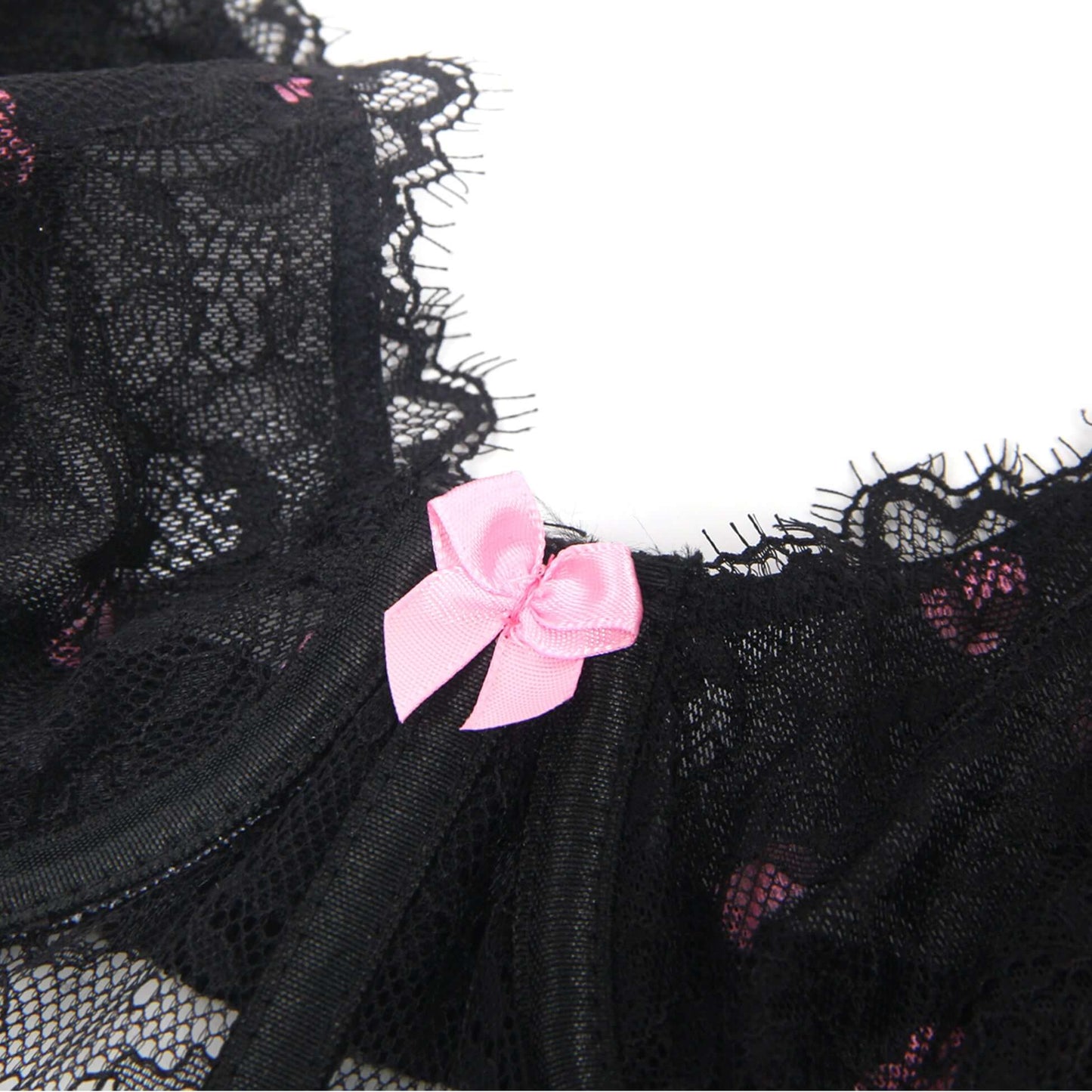 Black Heart Printed Lace Mesh Push-Up Babydoll Dress