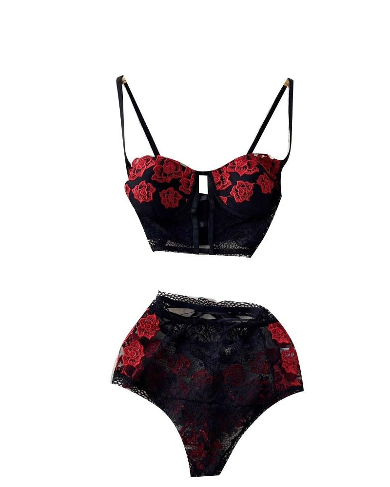 Crimson Bloom Lace Lingerie Set