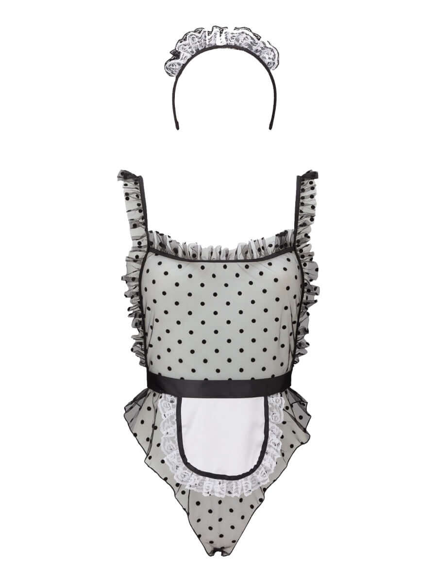 Transparent Lingerie | Sexy French Maid Dress with Bow And Circlet