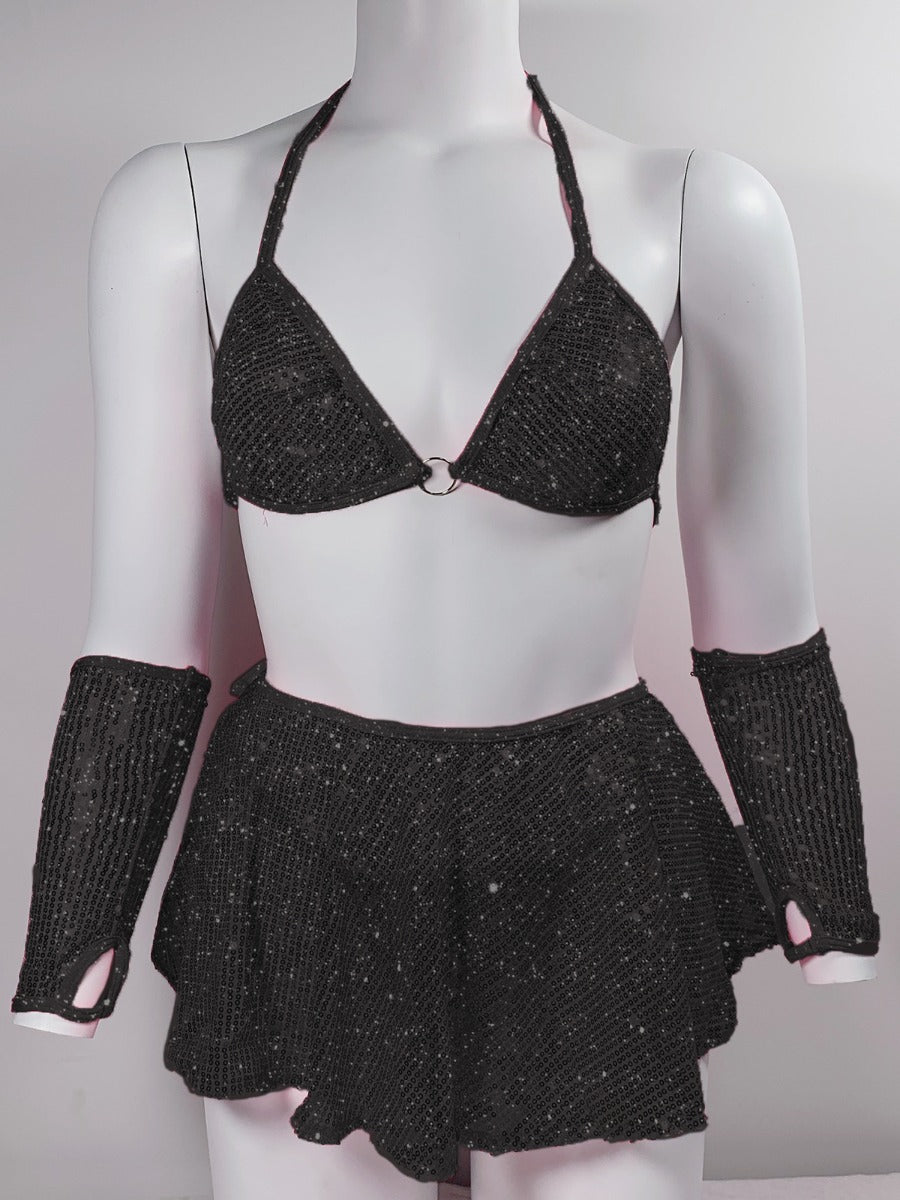 Black Bratz Backless Sequin Dress