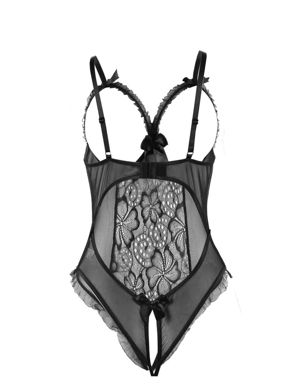 Transparent Black Lace Open-Cup Lingerie