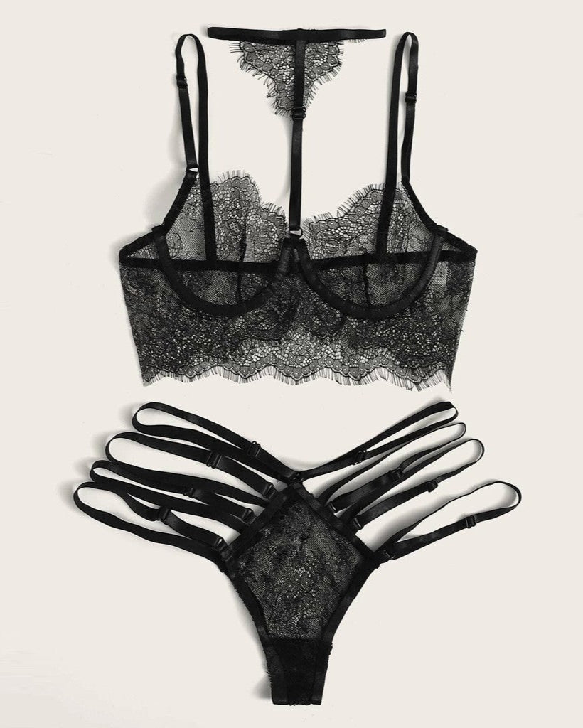 Fleur Noir Strappy Lace Lingerie