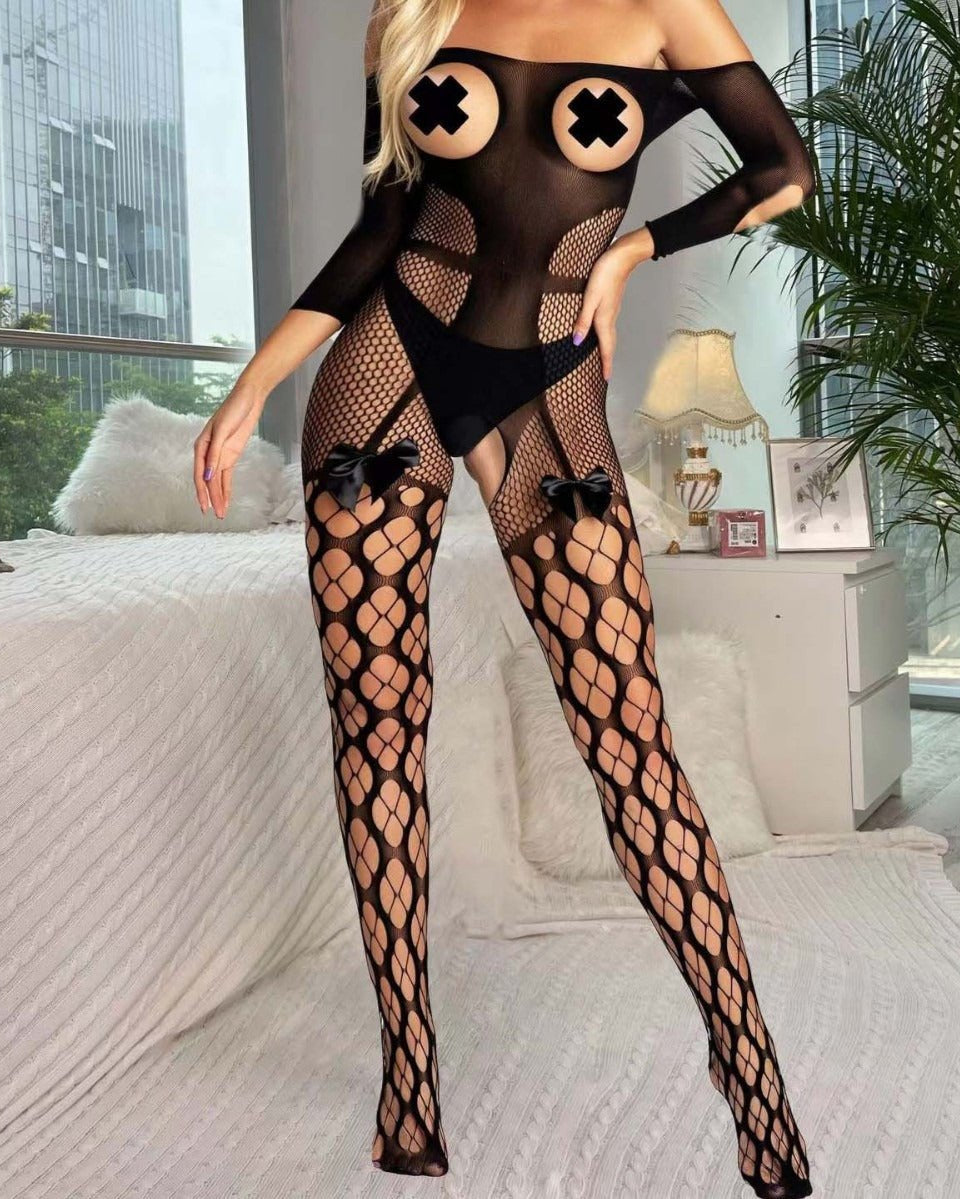 Love Unfiltered Off-Shoulder Mesh Bodystocking