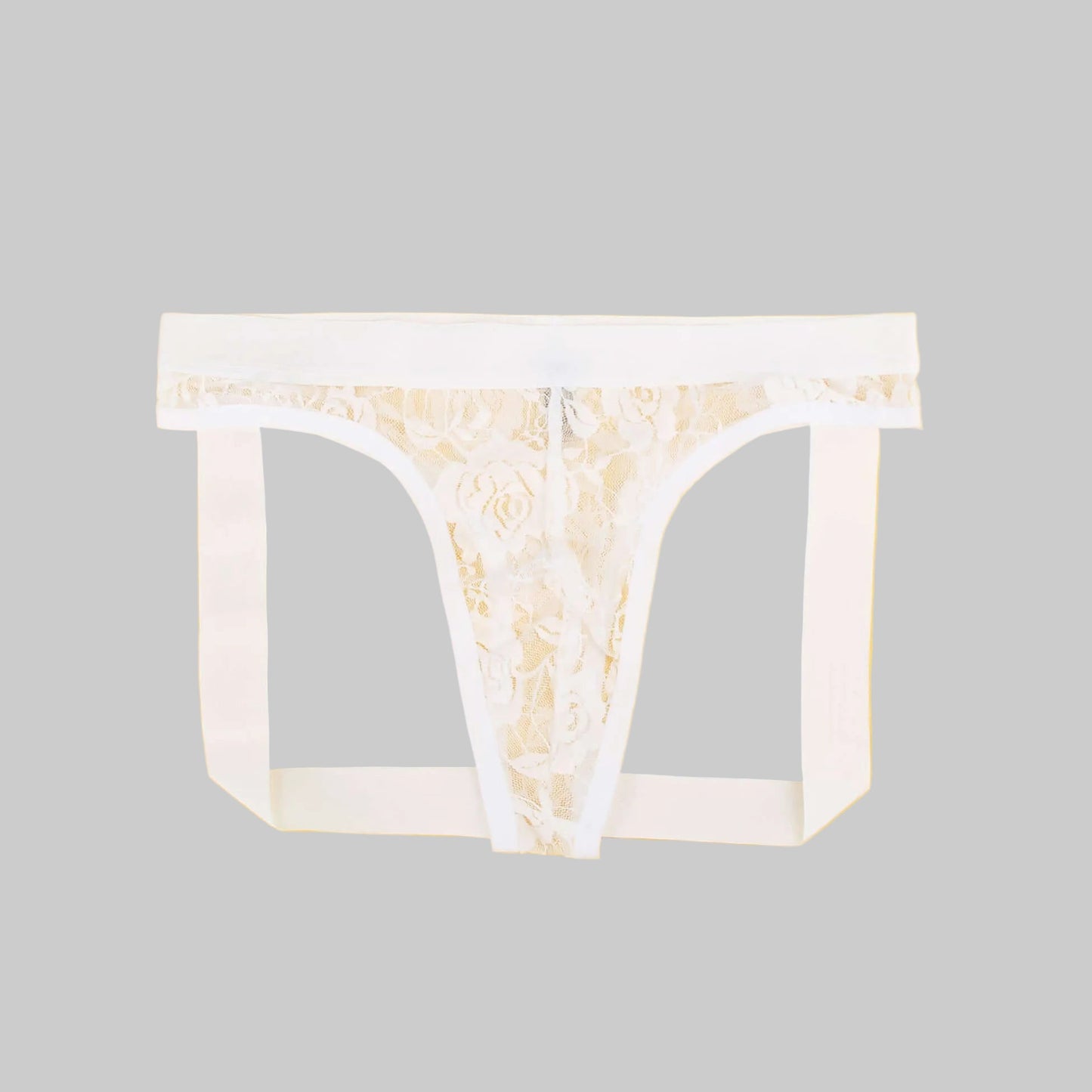 Men’s White Lace Jockstrap with Elastic Waistband