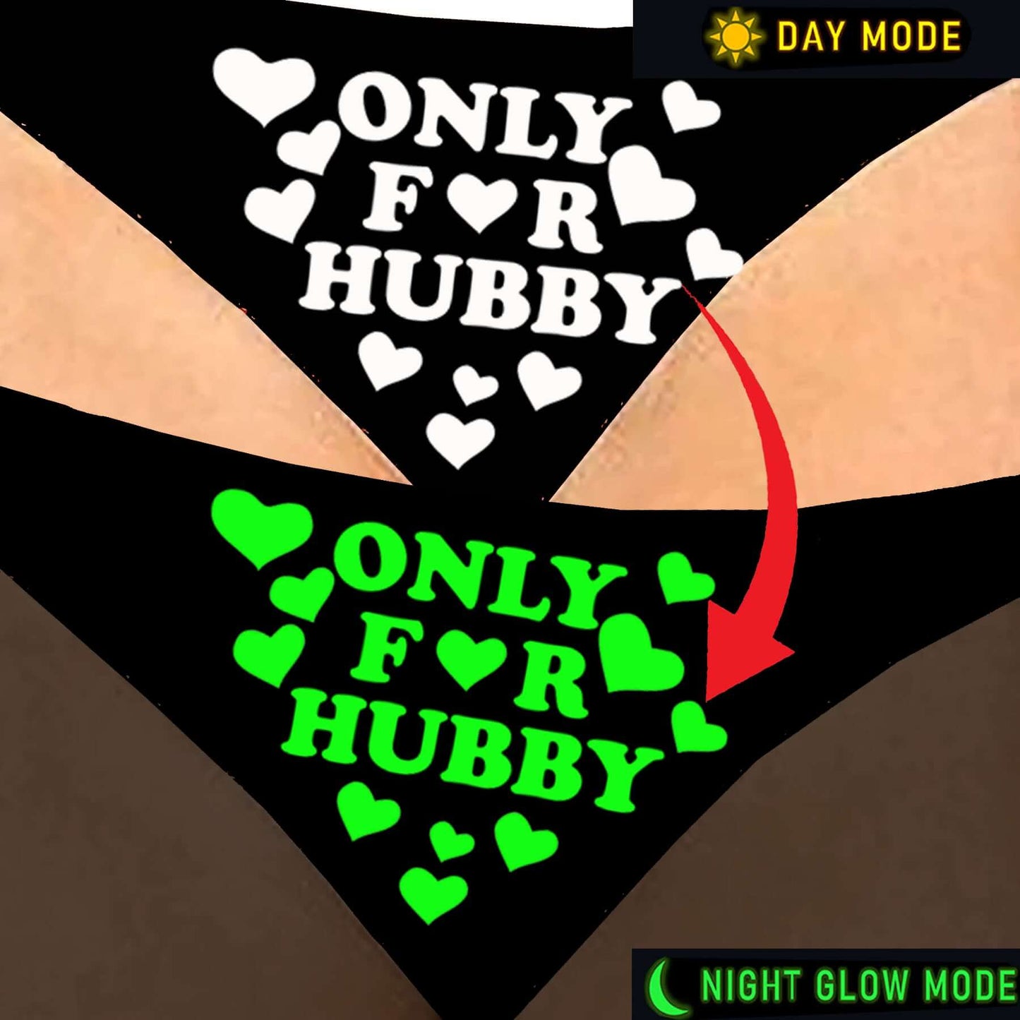 Glow-in-the-Dark Black Satin Panty – Only for Hubby Print & Heart Design