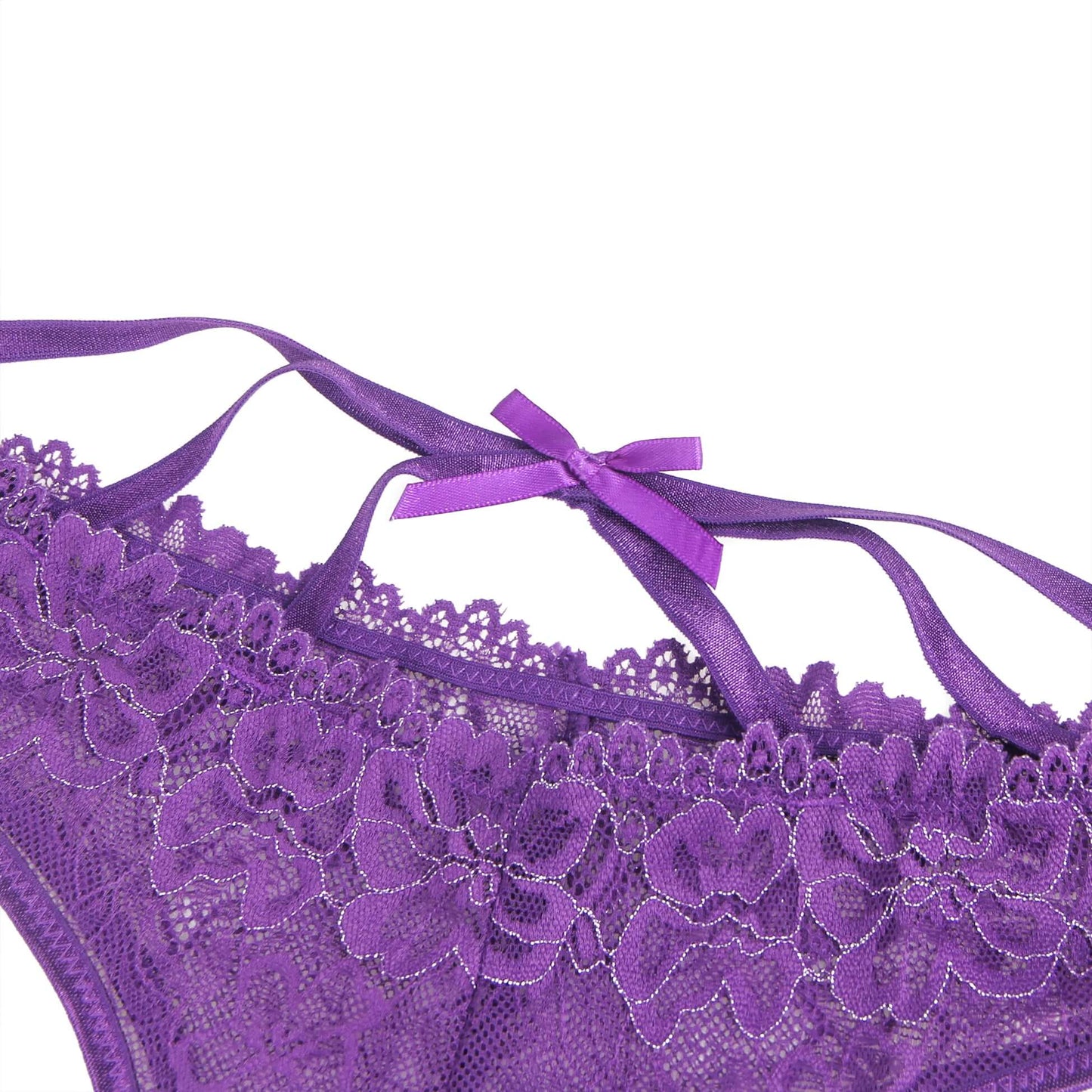 Purple Lace Cross-Strap Women’s Sheer Panty