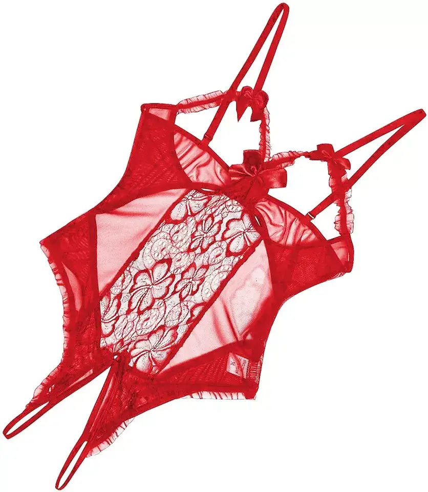 Red Open Cup Lace Teddy Lingerie