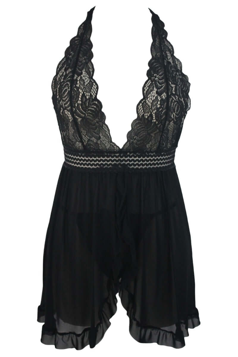 Black Sheer Lace Babydoll Nightwear