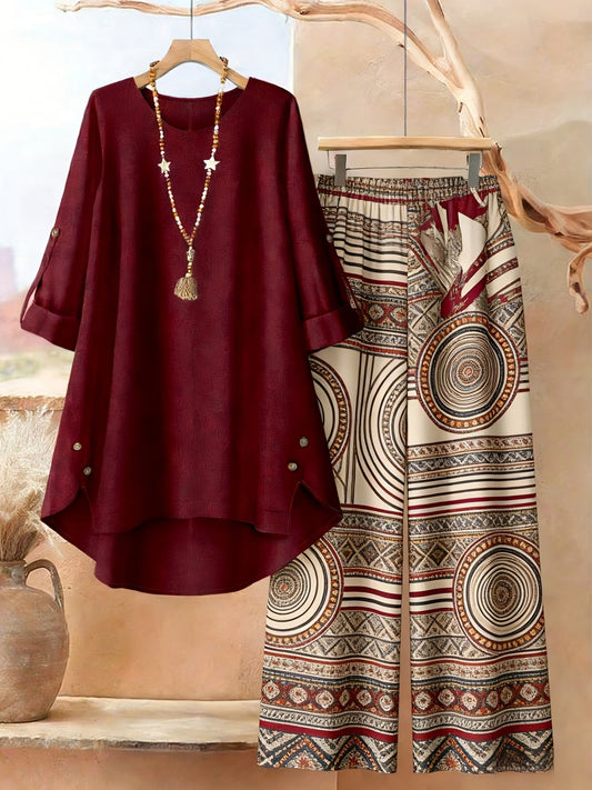 Elegant Botanical Print 2-Piece Women’s Co-Ord Set