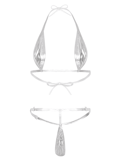 Metallic Silver Micro Bikini Set