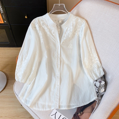 Women’s Pure Cotton Schiffli Embroidered Button-Down Shirt