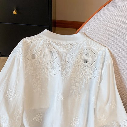 Women’s Pure Cotton Schiffli Embroidered Button-Down Shirt