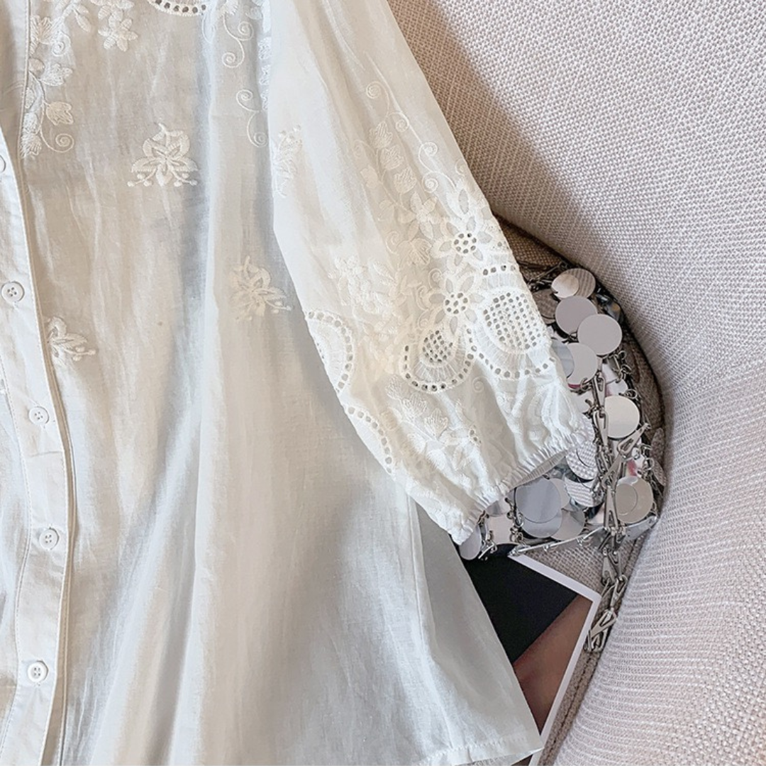 Women’s Pure Cotton Schiffli Embroidered Button-Down Shirt