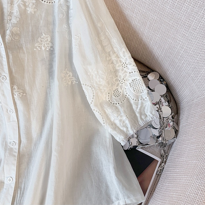 Women’s Pure Cotton Schiffli Embroidered Button-Down Shirt