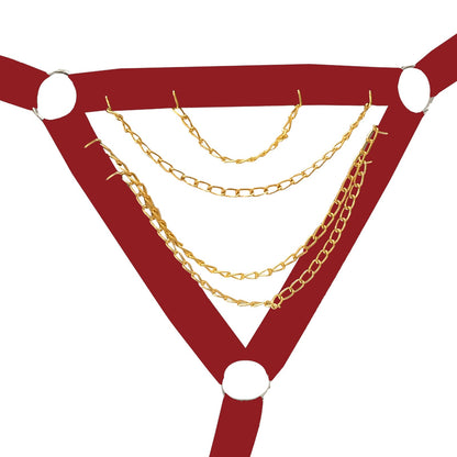 Hot Sexy Golden Chain Red Teddy Bikini With Adjustable Rings