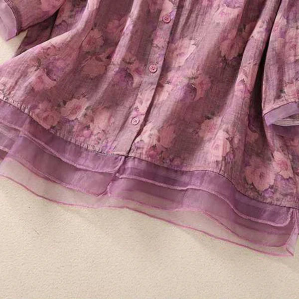 Women’s Floral Print Cotton Shirt with Organza Cuff Detail