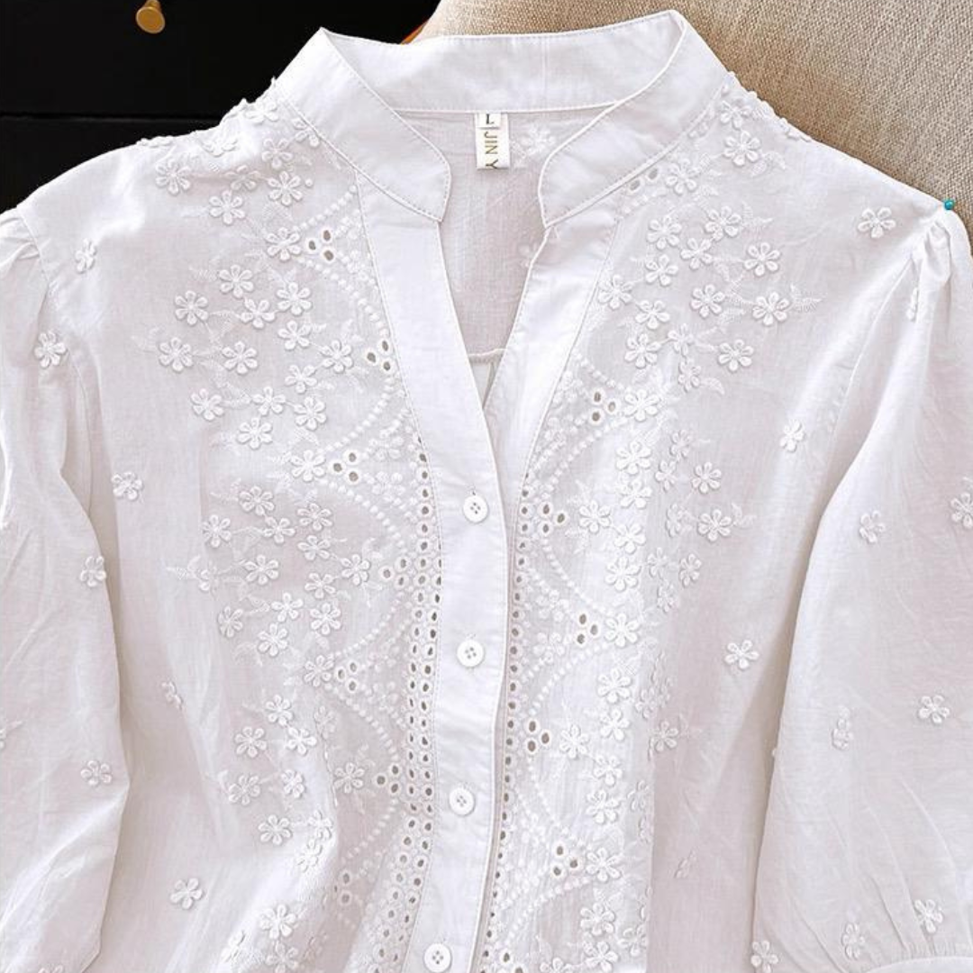 Women’s Pure Cotton Schiffli Embroidered Button-Down Shirt