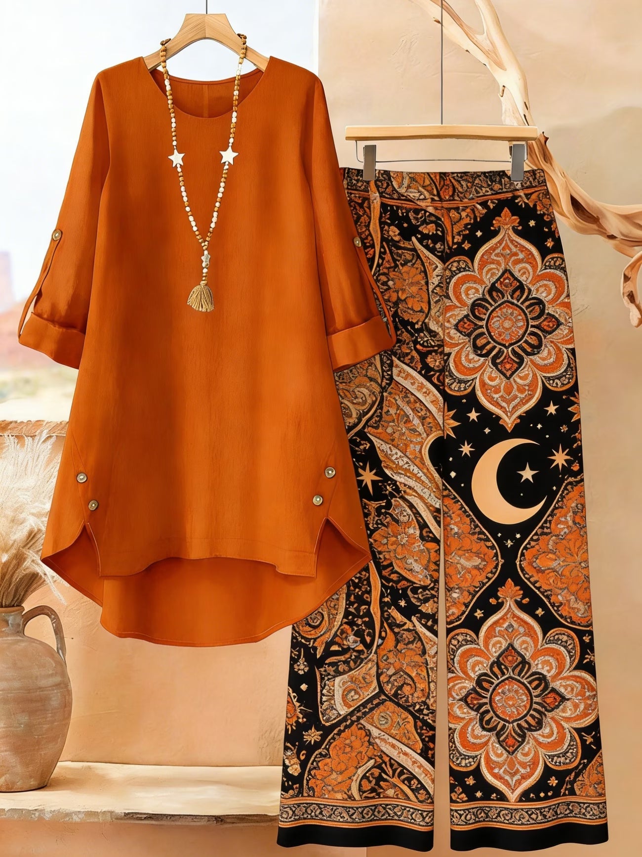 Elegant Botanical Print 2-Piece Women’s Co-Ord Set