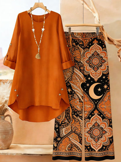 Elegant Botanical Print 2-Piece Women’s Co-Ord Set