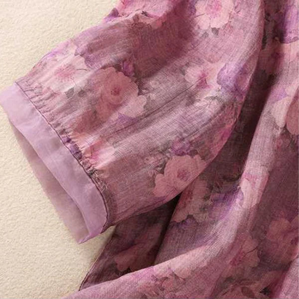 Women’s Floral Print Cotton Shirt with Organza Cuff Detail