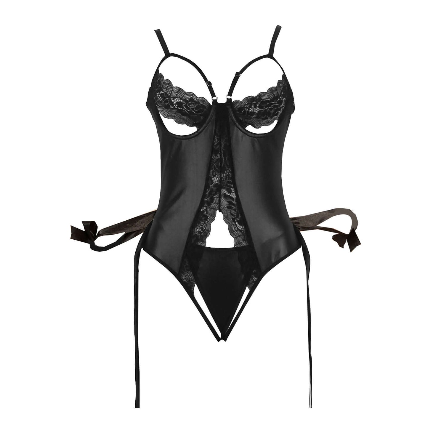 Black Faux Leather Teddy One piece Night dress