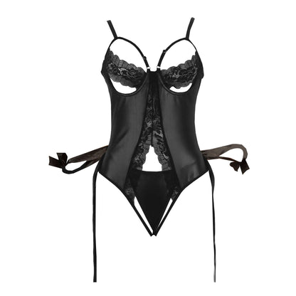 Black Faux Leather Teddy One piece Night dress