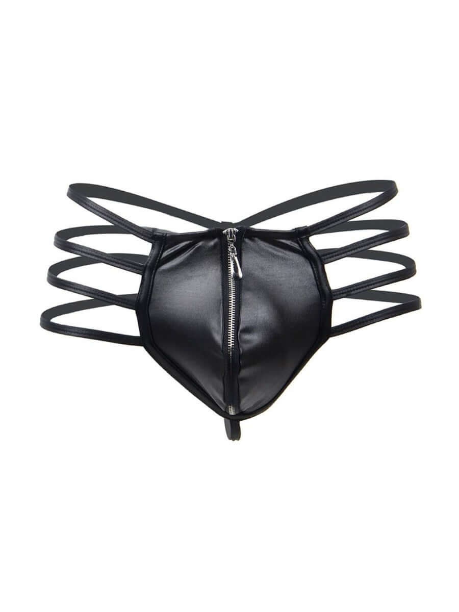 Men's Synthetic faux  Leather Sexy Zipper Underwear  Panties